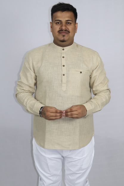 SHARPLINEN MEN'S FULL SLEEVE KURTA BEIGE