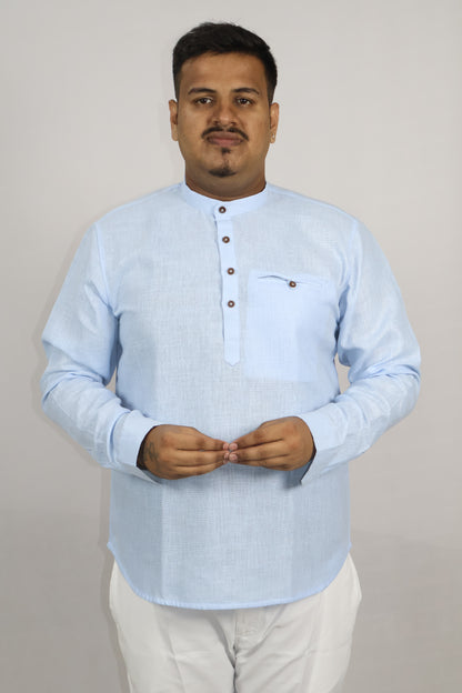 SHARPLINEN MEN'S FULL SLEEVE KURTA BLUE