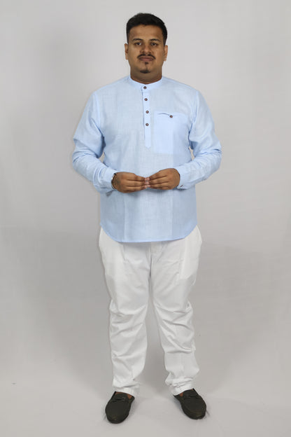 SHARPLINEN MEN'S FULL SLEEVE KURTA BLUE