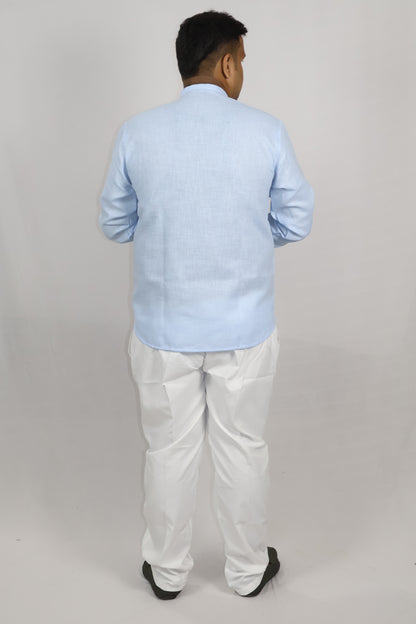 SHARPLINEN MEN'S FULL SLEEVE KURTA BLUE