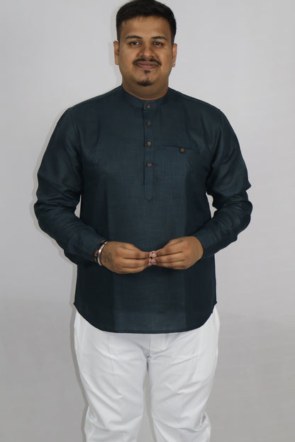 SHARPLINEN MEN'S FULL SLEEVE KURTA BOTTLE GREEN