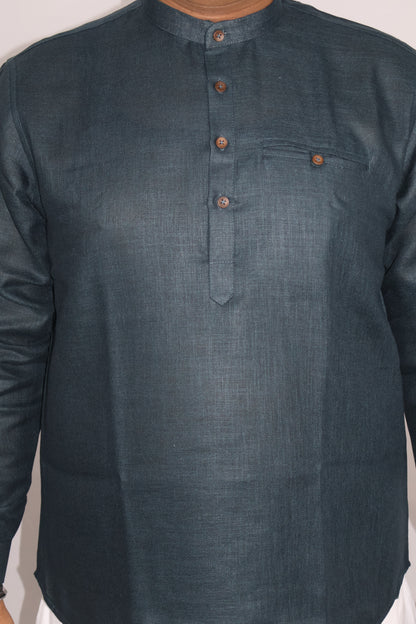 SHARPLINEN MEN'S FULL SLEEVE KURTA BOTTLE GREEN