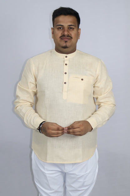 SHARPLINEN MEN'S FULL SLEEVE KURTA CREAM