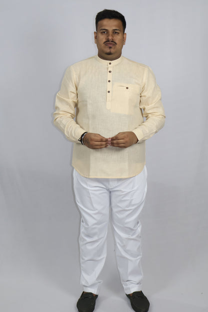 SHARPLINEN MEN'S FULL SLEEVE KURTA CREAM