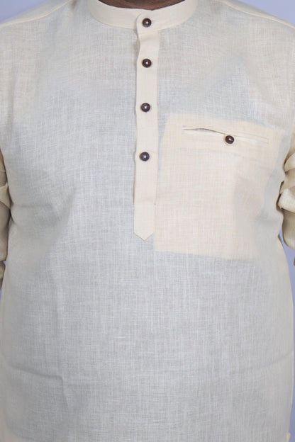 SHARPLINEN MEN'S FULL SLEEVE KURTA CREAM