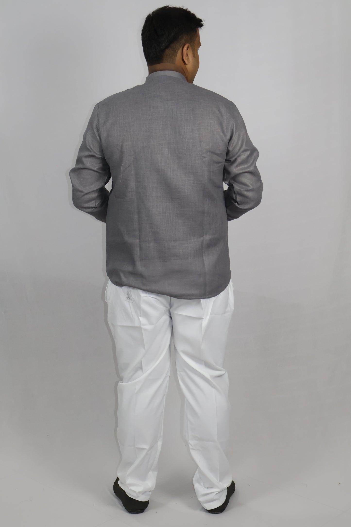 SHARPLINEN MEN'S FULL SLEEVE KURTA DARK GREY
