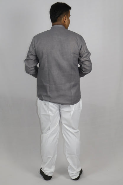 SHARPLINEN MEN'S FULL SLEEVE KURTA DARK GREY