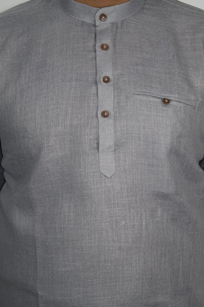 SHARPLINEN MEN'S FULL SLEEVE KURTA DARK GREY