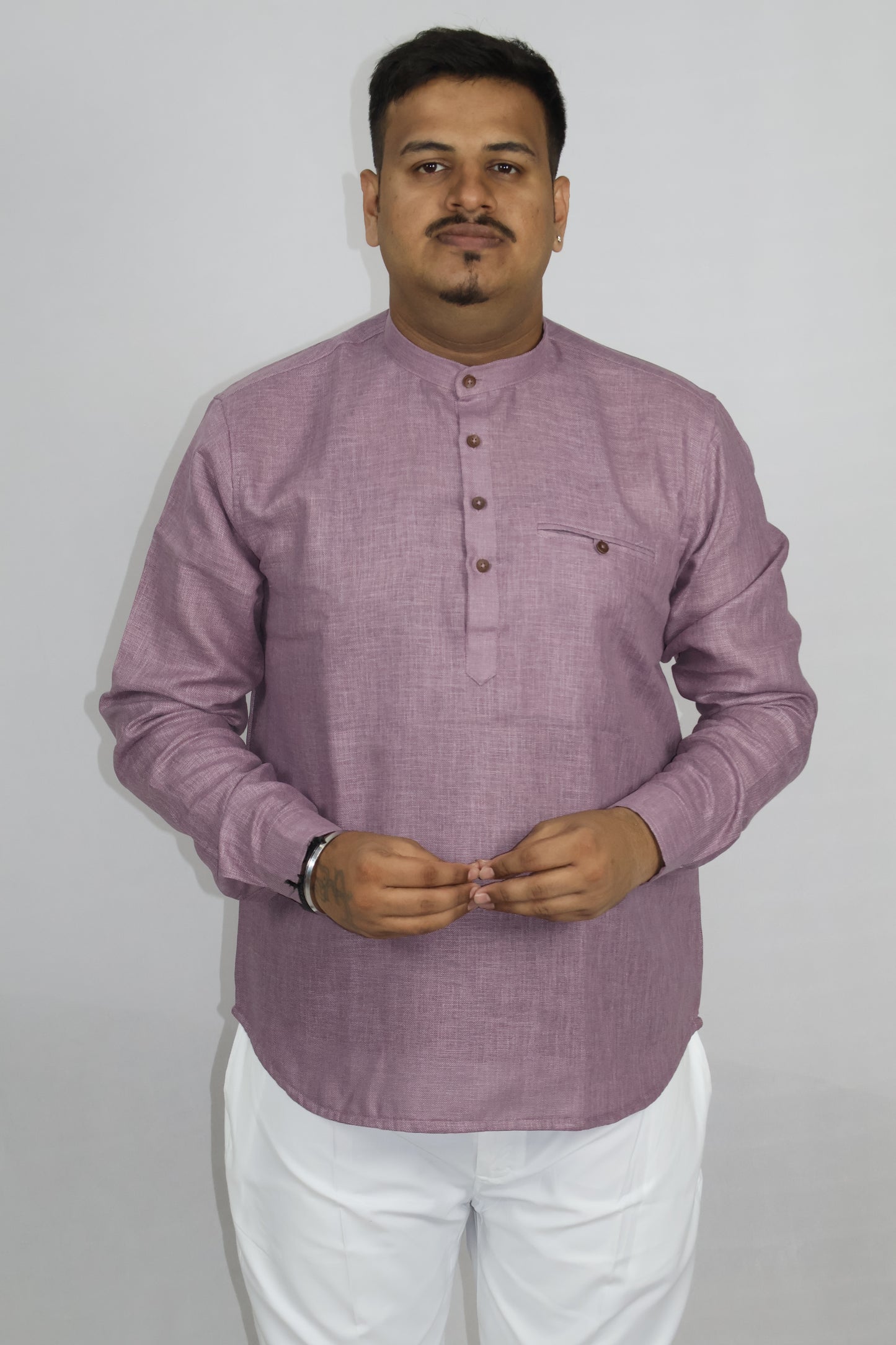 SHARPLINEN MEN'S FULL SLEEVE KURTA DARK LAVENDER