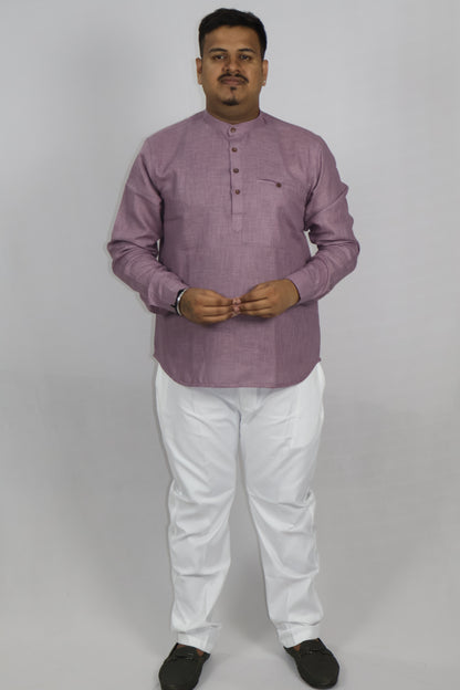 SHARPLINEN MEN'S FULL SLEEVE KURTA DARK LAVENDER