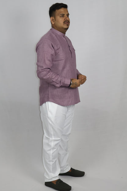 SHARPLINEN MEN'S FULL SLEEVE KURTA DARK LAVENDER