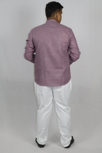 SHARPLINEN MEN'S FULL SLEEVE KURTA DARK LAVENDER