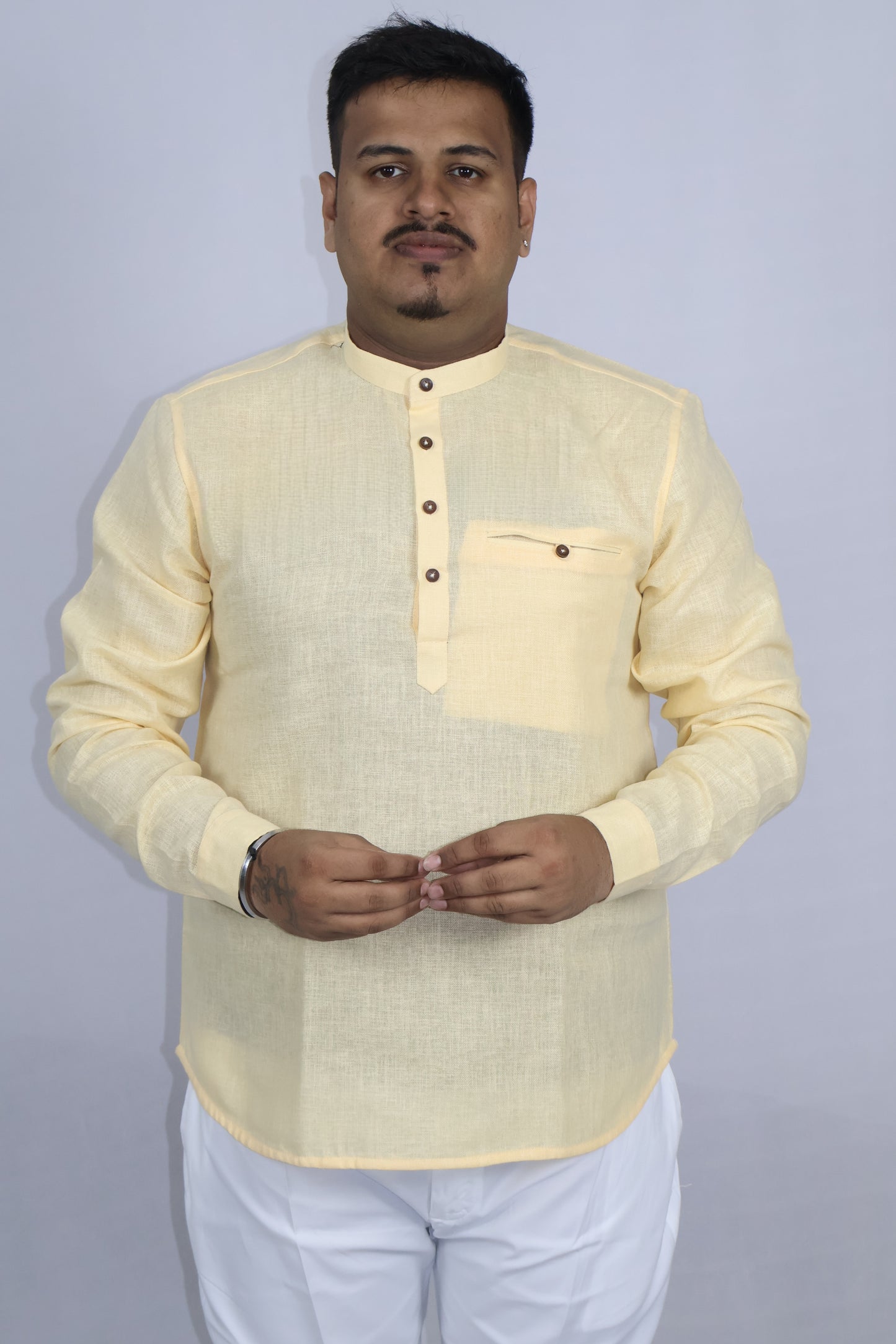 SHARPLINEN MEN'S FULL SLEEVE KURTA GOLD