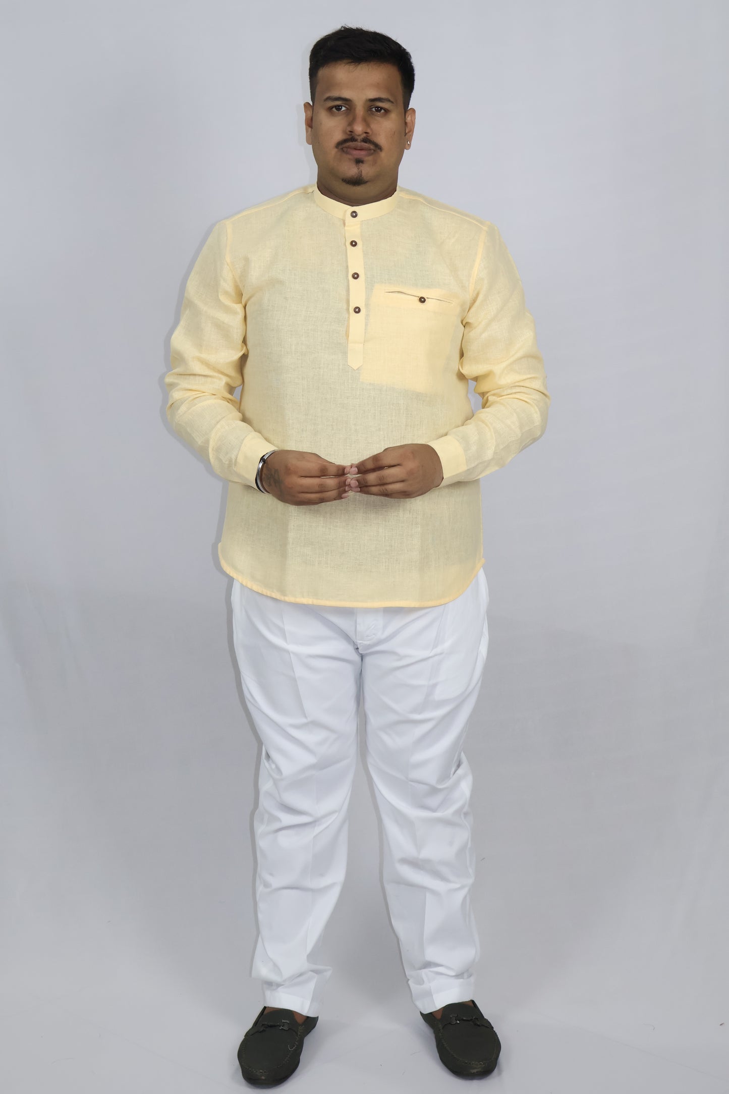 SHARPLINEN MEN'S FULL SLEEVE KURTA GOLD