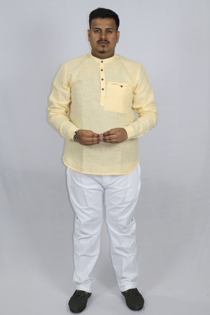 SHARPLINEN MEN'S FULL SLEEVE KURTA GOLD