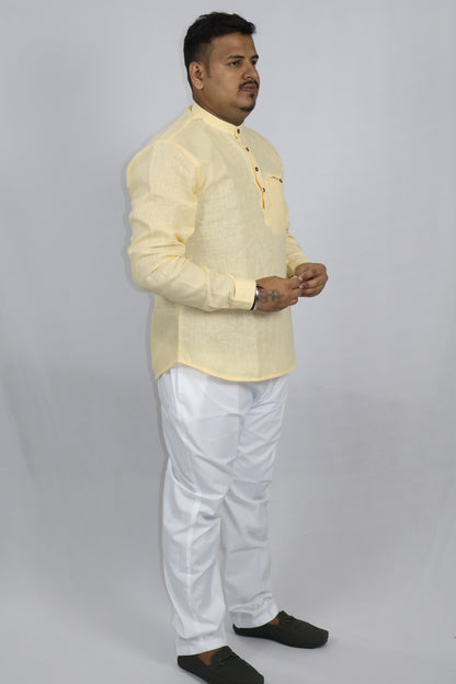 SHARPLINEN MEN'S FULL SLEEVE KURTA GOLD