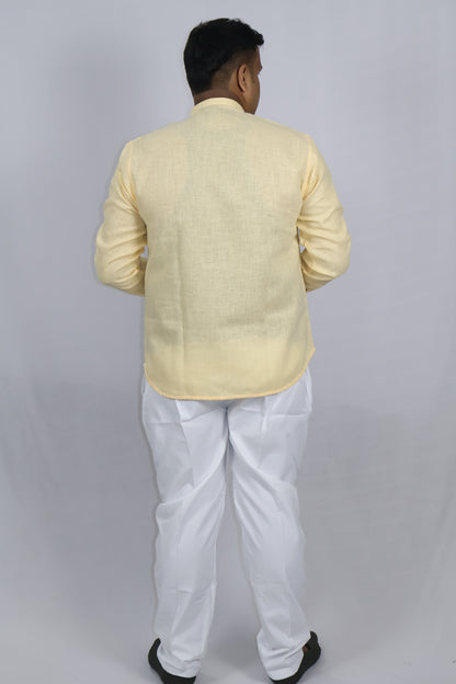 SHARPLINEN MEN'S FULL SLEEVE KURTA GOLD
