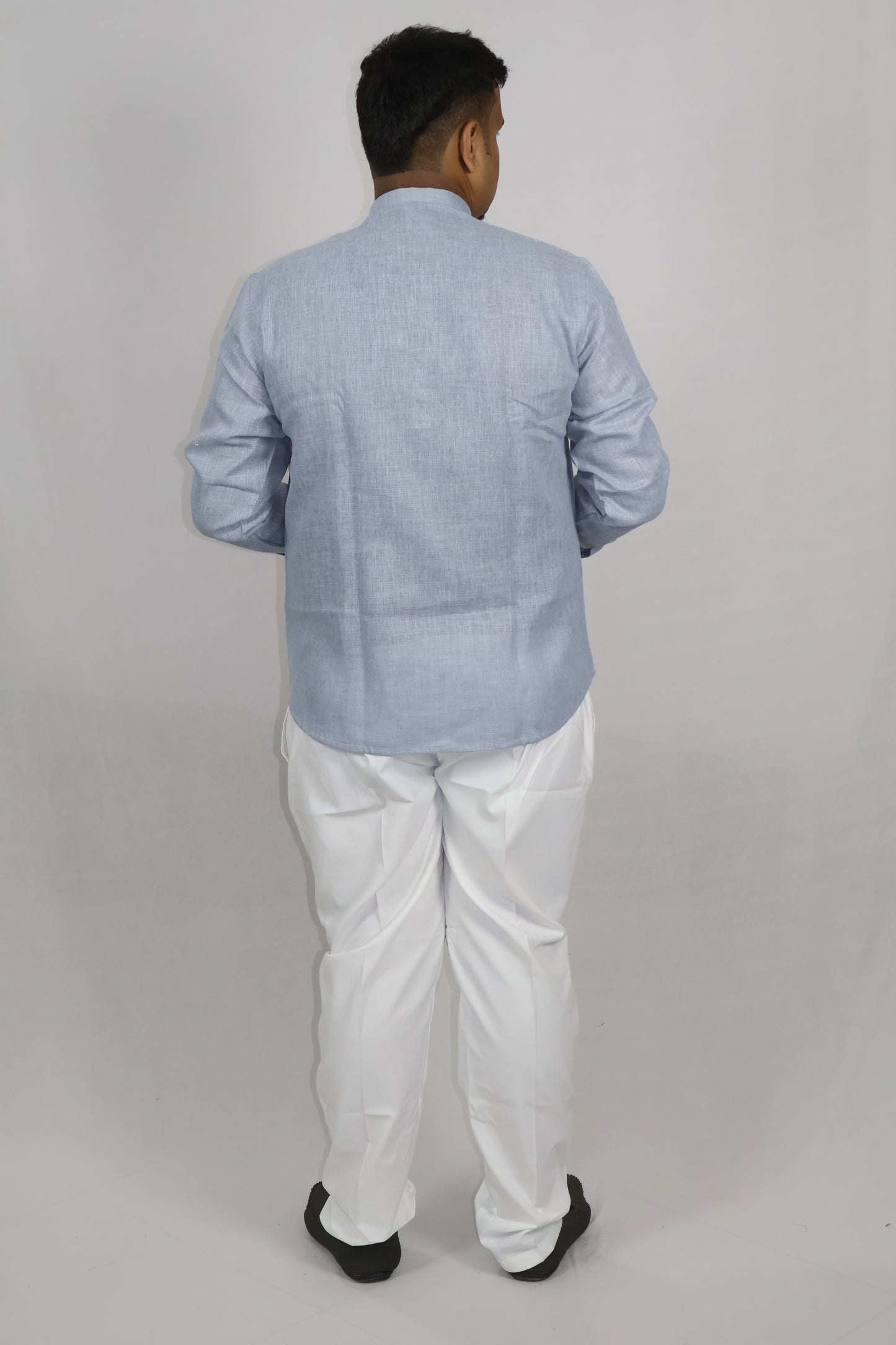 SHARPLINEN MEN'S FULL SLEEVE KURTA GREYISH BLUE