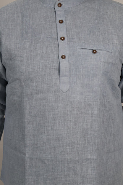 SHARPLINEN MEN'S FULL SLEEVE KURTA GREYISH BLUE