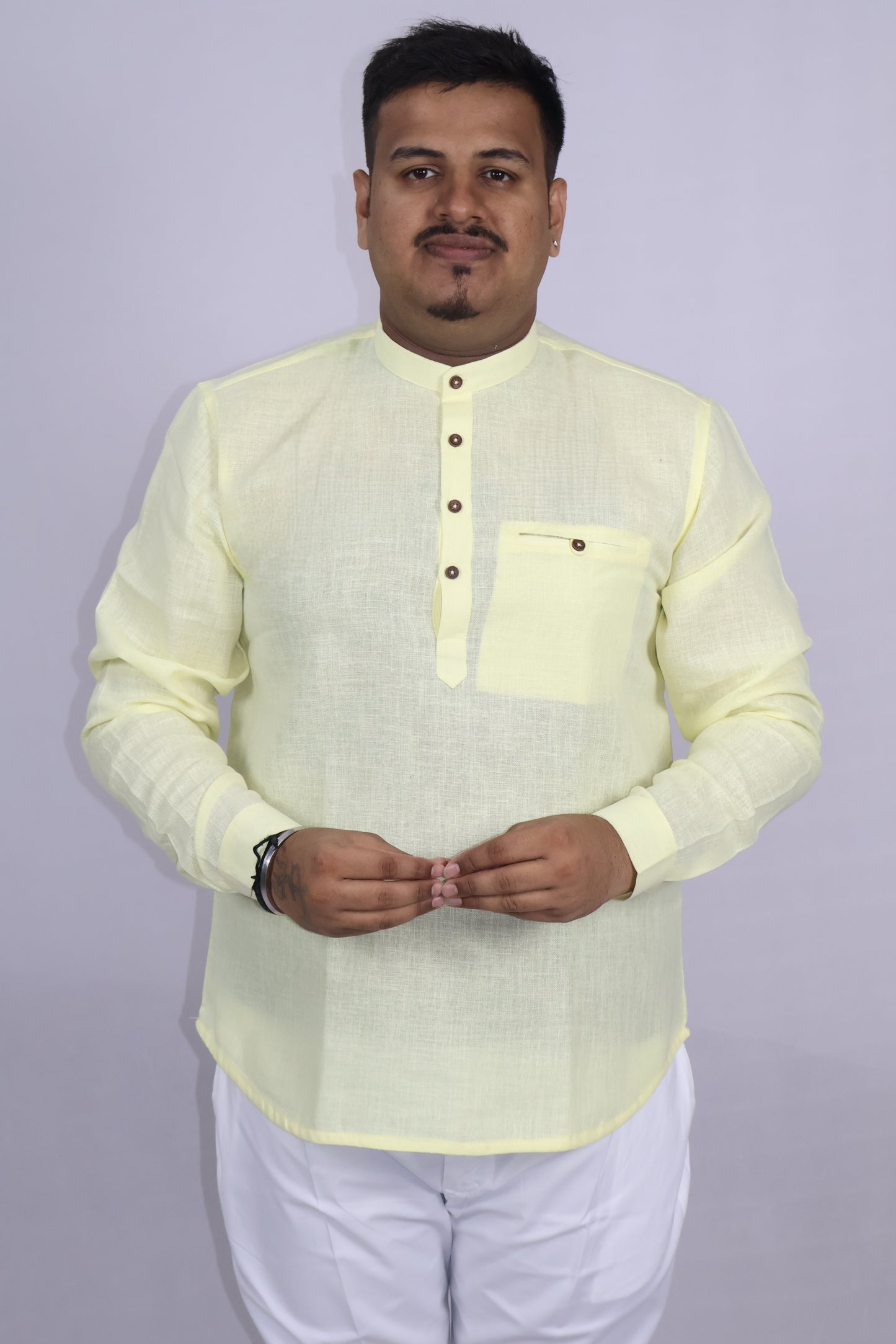 SHARPLINEN MEN'S FULL SLEEVE KURTA LEMON YELLOW