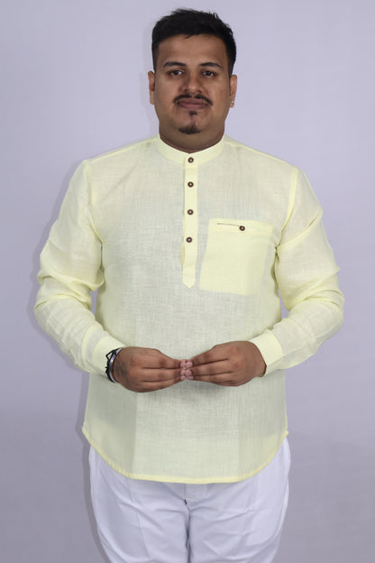 SHARPLINEN MEN'S FULL SLEEVE KURTA LEMON YELLOW