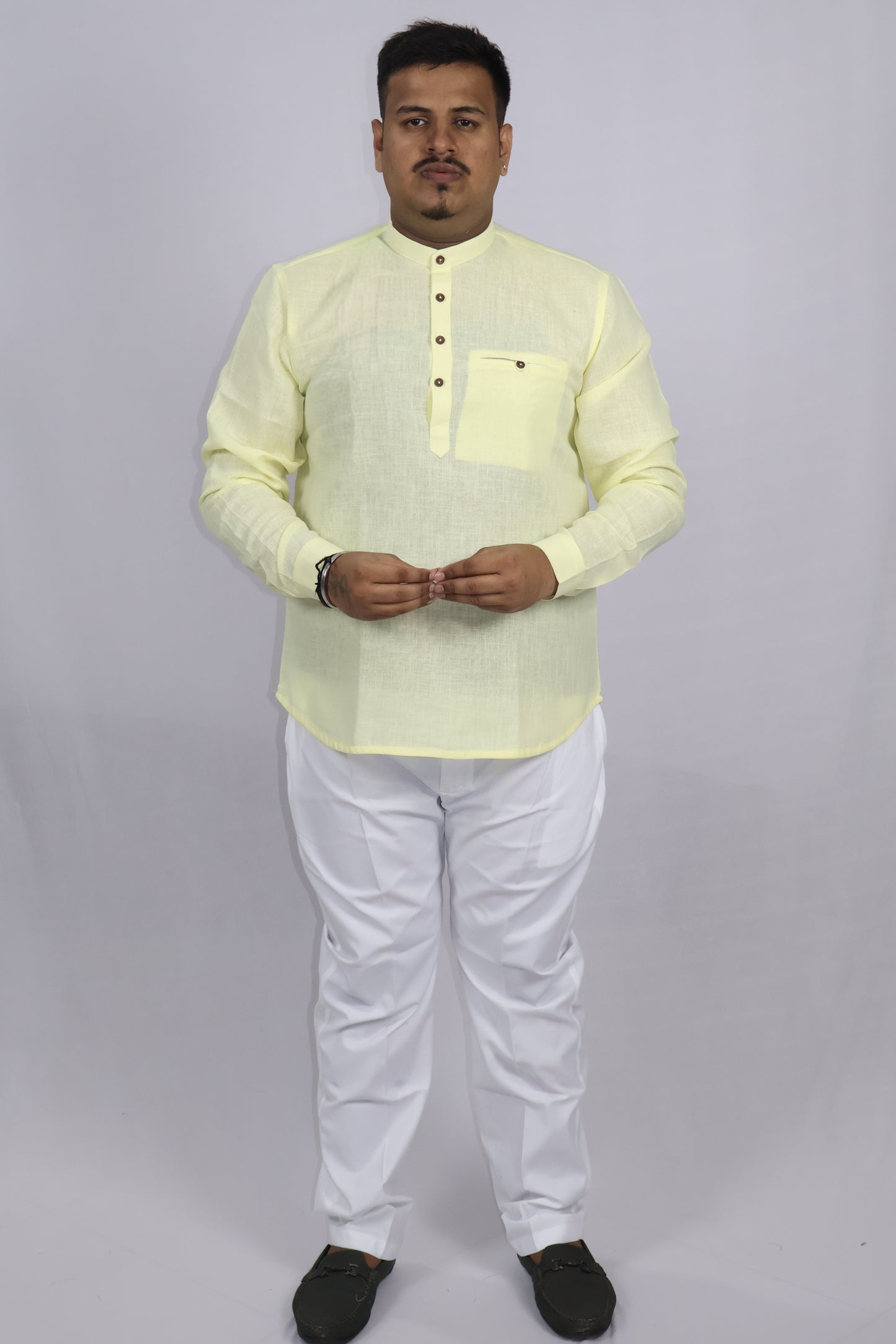 SHARPLINEN MEN'S FULL SLEEVE KURTA LEMON YELLOW