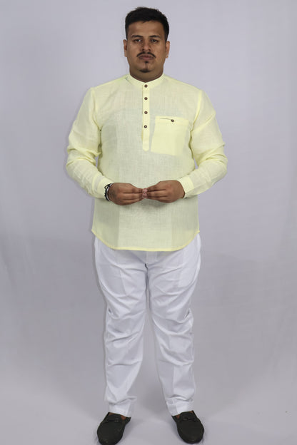 SHARPLINEN MEN'S FULL SLEEVE KURTA LEMON YELLOW