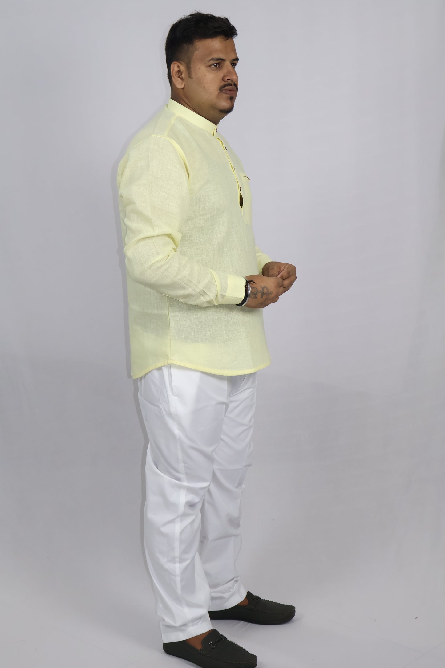 SHARPLINEN MEN'S FULL SLEEVE KURTA LEMON YELLOW