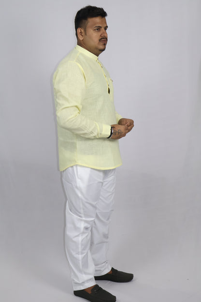 SHARPLINEN MEN'S FULL SLEEVE KURTA LEMON YELLOW
