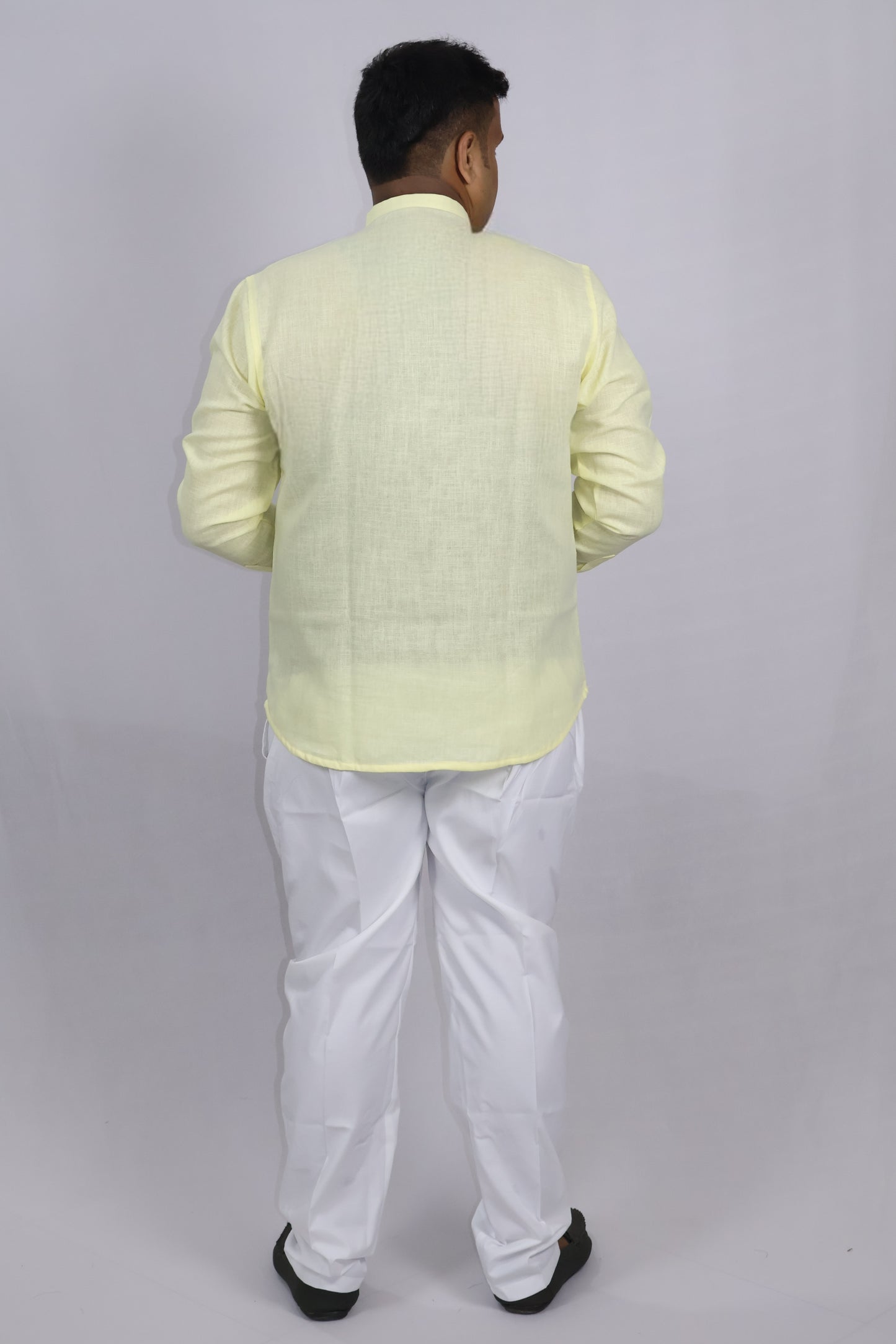 SHARPLINEN MEN'S FULL SLEEVE KURTA LEMON YELLOW