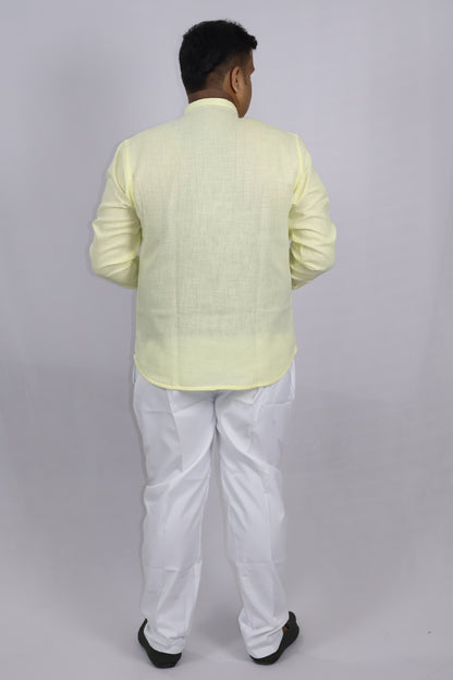 SHARPLINEN MEN'S FULL SLEEVE KURTA LEMON YELLOW