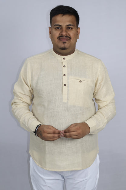 SHARPLINEN MEN'S FULL SLEEVE KURTA LIGHT BEIGE