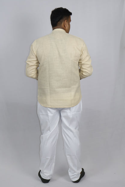 SHARPLINEN MEN'S FULL SLEEVE KURTA BEIGE