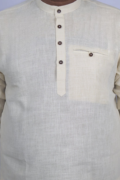 SHARPLINEN MEN'S FULL SLEEVE KURTA LIGHT BEIGE