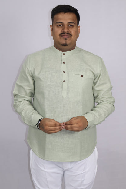 SHARPLINEN MEN'S FULL SLEEVE KURTA LIGHT GREEN