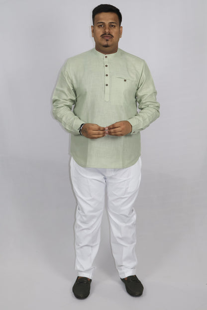 SHARPLINEN MEN'S FULL SLEEVE KURTA LIGHT GREEN