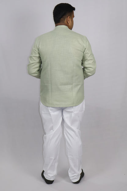 SHARPLINEN MEN'S FULL SLEEVE KURTA LIGHT GREEN