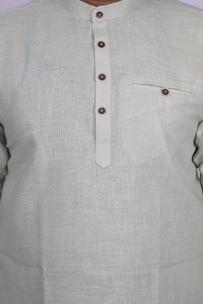 SHARPLINEN MEN'S FULL SLEEVE KURTA LIGHT GREEN