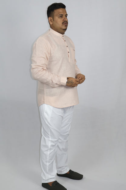SHARPLINEN MEN'S FULL SLEEVE KURTA LIGHT PEACH