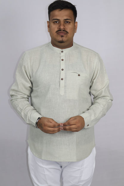 SHARPLINEN MEN'S FULL SLEEVE KURTA LIGHT PISTA