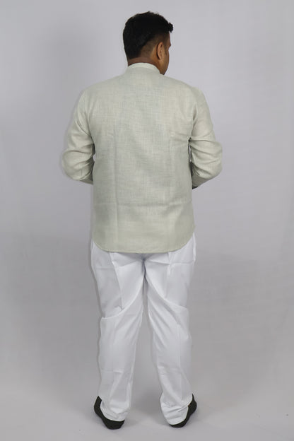 SHARPLINEN MEN'S FULL SLEEVE KURTA LIGHT PISTA