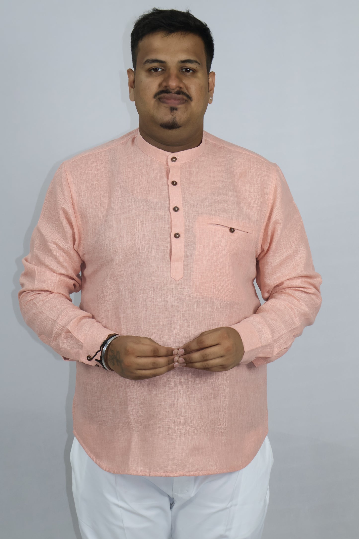 SHARPLINEN MEN'S FULL SLEEVE KURTA LIGHT ONION