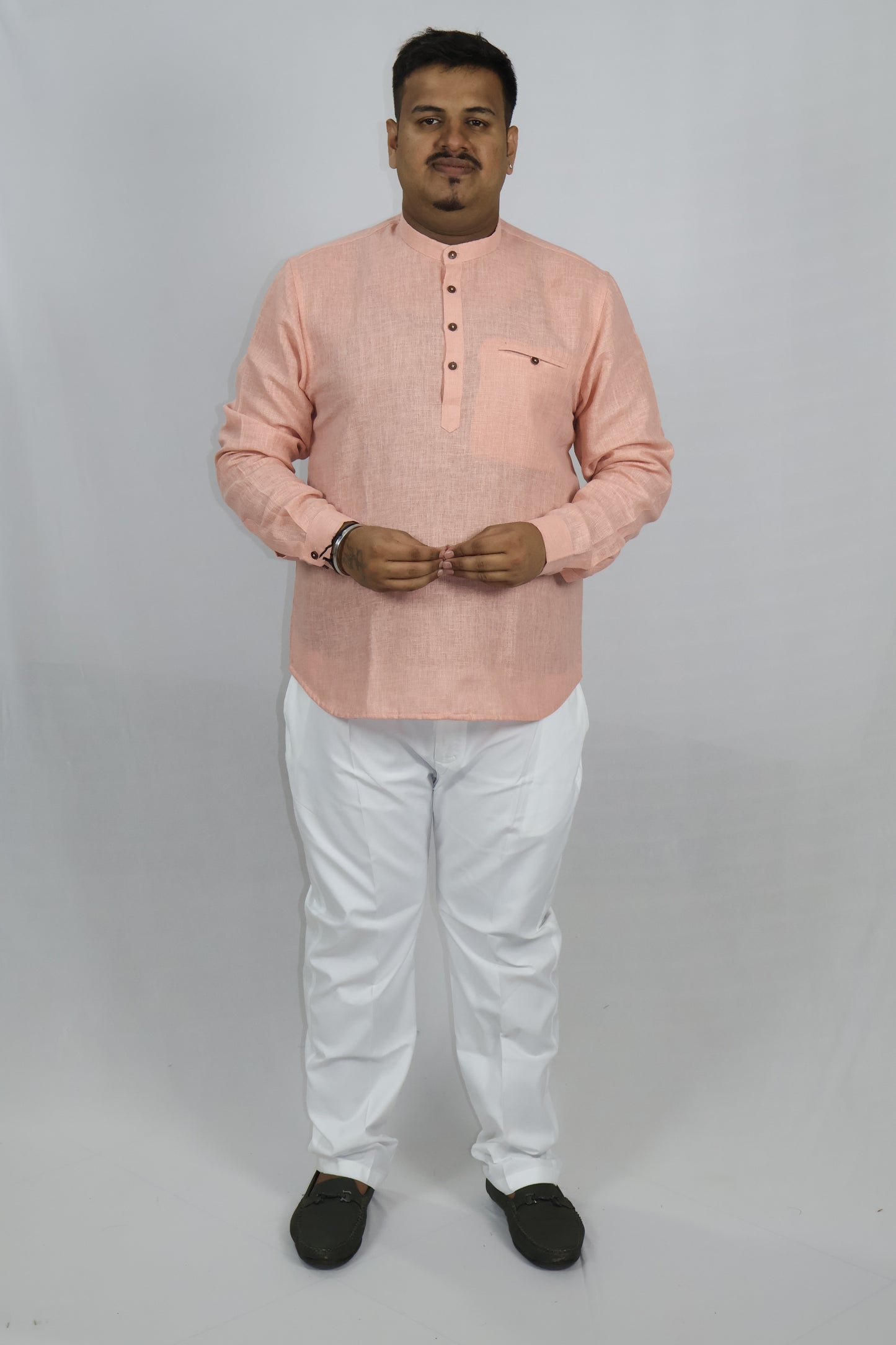 SHARPLINEN MEN'S FULL SLEEVE KURTA LIGHT ONION