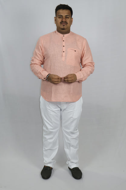 SHARPLINEN MEN'S FULL SLEEVE KURTA LIGHT ONION