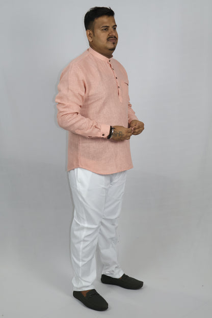 SHARPLINEN MEN'S FULL SLEEVE KURTA LIGHT ONION