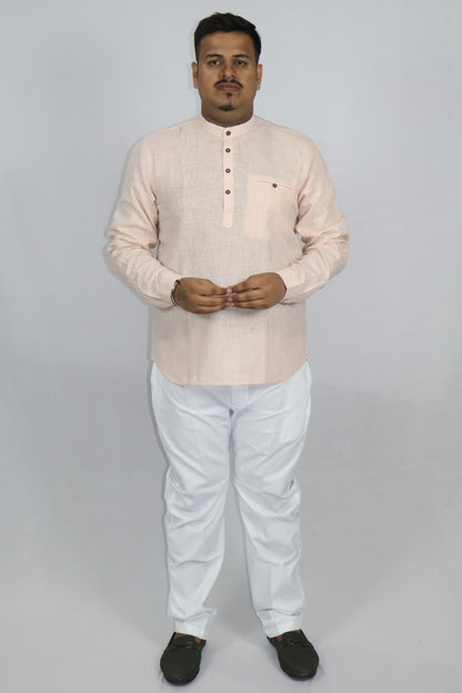 SHARPLINEN MEN'S FULL SLEEVE KURTA LIGHT PEACH