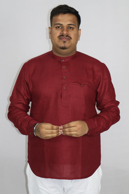 SHARPLINEN MEN'S FULL SLEEVE KURTA MARON