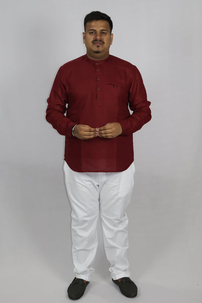SHARPLINEN MEN'S FULL SLEEVE KURTA MARON
