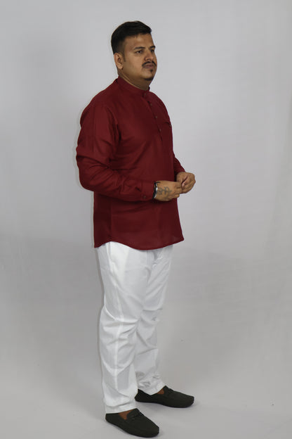 SHARPLINEN MEN'S FULL SLEEVE KURTA MARON