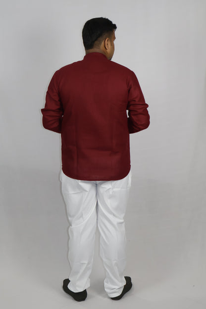 SHARPLINEN MEN'S FULL SLEEVE KURTA MARON